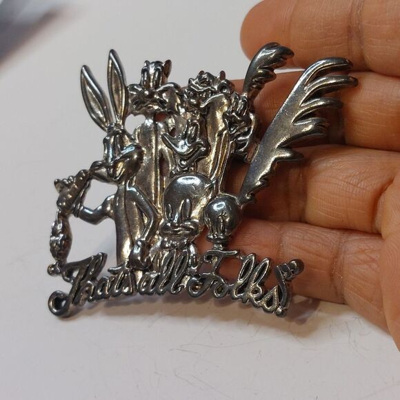 Warner Brothers WB 1994 Looney Tunes That's All Folks Silver Tone Brooch Pin - Picture 5 of 9